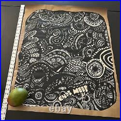Original Art Painting Large Acrylic Paper Abstract Folk Surreal 29 X 24