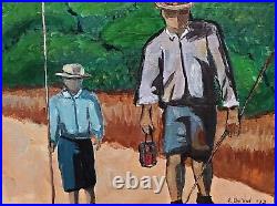 Original Art Paintings, Acrylic, Regina DeVal, Going Fishing with Poppop