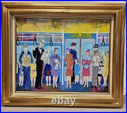 Original BILL MARLIEB Painting 1930s NYC SUBWAY RIDERS Colorful Folk Art FRAMED