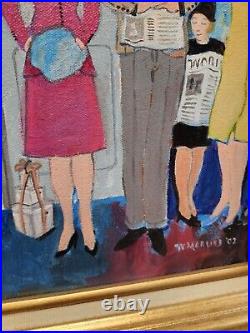 Original BILL MARLIEB Painting 1930s NYC SUBWAY RIDERS Colorful Folk Art FRAMED