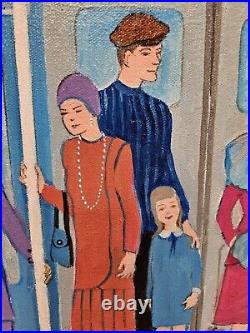 Original BILL MARLIEB Painting 1930s NYC SUBWAY RIDERS Colorful Folk Art FRAMED