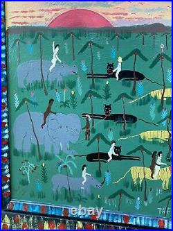 Original Benny Carter Folk Art Painting African American White Peace Large Art