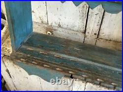 Original Blue Paint Antique Folk Art Aafa Wood Spoon Rack Holder Square Nails