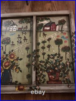 Original Bonnie Grilli Pennsylvania Folk Art Painting Wood Window Primitive Farm