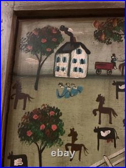 Original Bonnie Grilli Pennsylvania Folk Art Painting Wood Window Primitive Farm