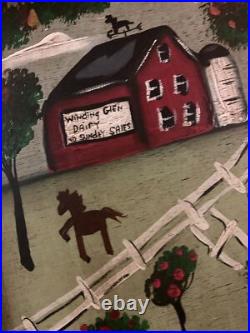 Original Bonnie Grilli Pennsylvania Folk Art Painting Wood Window Primitive Farm