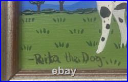 Original CATE MANDIGO'Rita the DOG' Dalmation MINIATURE FOLK ART Oil Painting