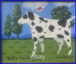 Original CATE MANDIGO'Rita the DOG' Dalmation MINIATURE FOLK ART Oil Painting
