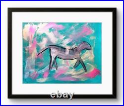 Original Canvas Home Decor Interior Design OOAK Gift Tribal Animal In Teal Pink