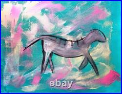 Original Canvas Home Decor Interior Design OOAK Gift Tribal Animal In Teal Pink