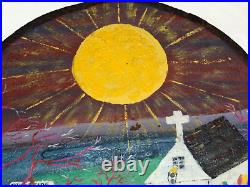 Original Ely Moses African American artist folk art painting on iron griddle