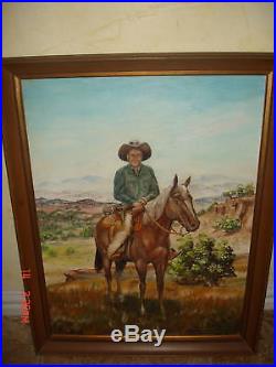 Original Estate Texas Artist Ferguson Oil Painting Folk Art Cowboy Horse