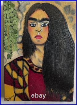 Original FRIDA KAHLO Oil on Canvas PAINTING By R. Luna Mexican FOLK ART #1