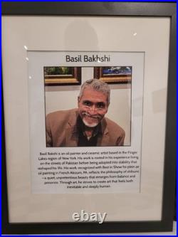 Original Floral Vase Painting 9x12 Acrylic Canvas Still Life Blue& Brown Bouquet