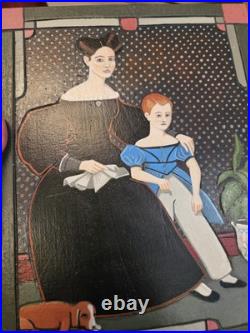 Original Folk Art Carved Wood Painting Signed AMMI PHILLIPS Mother Child & Dog