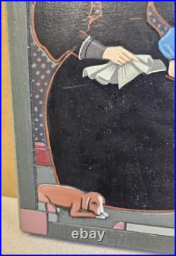 Original Folk Art Carved Wood Painting Signed AMMI PHILLIPS Mother Child & Dog