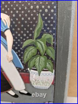Original Folk Art Carved Wood Painting Signed AMMI PHILLIPS Mother Child & Dog