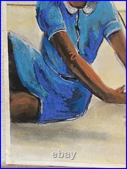 Original Folk Art Children Playing Pastel Watercolor Painting African American