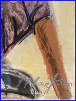Original Folk Art Children Playing Pastel Watercolor Painting African American