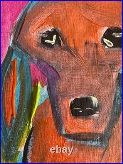 Original Folk Art Dachshund painting Whimsical Dog on 11x14 canvas