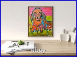 Original Folk Art Dachshund painting Whimsical Dog on 11x14 canvas