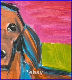 Original Folk Art Dachshund painting Whimsical Dog on 11x14 canvas