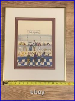 Original Folk Art Donut Stand Scene Ink & Gouache Painting Signed Silverberg