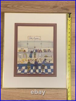 Original Folk Art Donut Stand Scene Ink & Gouache Painting Signed Silverberg