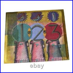 Original Folk Art Oil Canvas 123 Figures Naive Outsider Art Signed 15.5x18.5