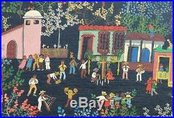 Original Folk Art Oil on Canvas of El Baile de Las Tura Venezuelan Edel Ritter