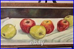 Original Folk Art Painting APPLES Green Red Apples Signed CAIVANO Framed Country