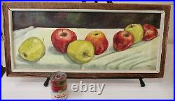 Original Folk Art Painting APPLES Green Red Apples Signed CAIVANO Framed Country