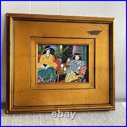 Original Folk Art Painting Art Deco Ladies Bistro Gold Frame Laura Mostaghel