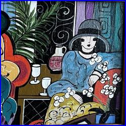 Original Folk Art Painting Art Deco Ladies Bistro Gold Frame Laura Mostaghel