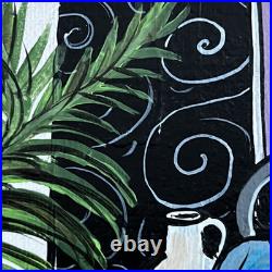 Original Folk Art Painting Art Deco Ladies Bistro Gold Frame Laura Mostaghel