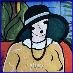 Original Folk Art Painting Art Deco Ladies Bistro Gold Frame Laura Mostaghel