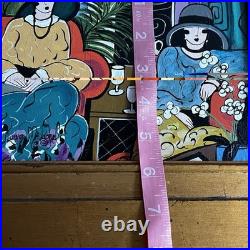 Original Folk Art Painting Art Deco Ladies Bistro Gold Frame Laura Mostaghel