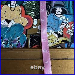 Original Folk Art Painting Art Deco Ladies Bistro Gold Frame Laura Mostaghel