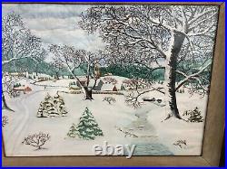 Original Folk Art Painting New England Winter Scene Large Ortel Grand Ma Mose's