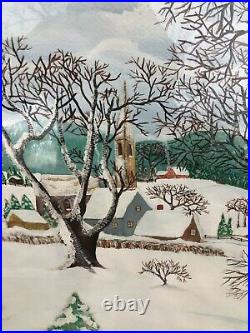 Original Folk Art Painting New England Winter Scene Large Ortel Grand Ma Mose's