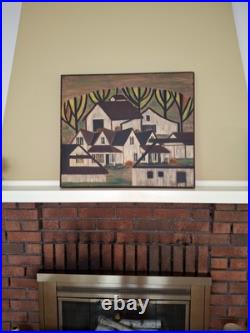 Original Folk Art Painting Rural Homestead Signed Skartvedt Folk Art Unique Original Folk Art Painting Rural Homestead Signed Skartvedt Folk Art Unique