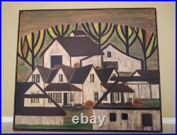 Original Folk Art Painting Rural Homestead Signed Skartvedt Folk Art Unique Original Folk Art Painting Rural Homestead Signed Skartvedt Folk Art Unique
