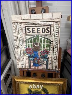 Original Folk Art Painting Seeds Flower Shop Whimsical Farmhouse Wall Decor