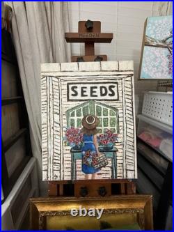 Original Folk Art Painting Seeds Flower Shop Whimsical Farmhouse Wall Decor
