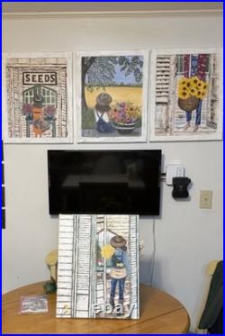 Original Folk Art Painting Seeds Flower Shop Whimsical Farmhouse Wall Decor