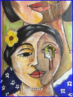 Original Folk Art Portrait Mixed Media Listed Latin American Yasser G Rittoles