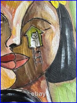 Original Folk Art Portrait Mixed Media Listed Latin American Yasser G Rittoles