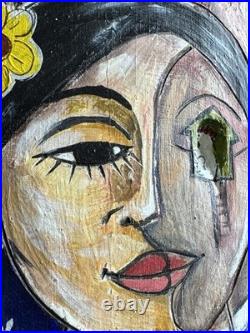 Original Folk Art Portrait Mixed Media Listed Latin American Yasser G Rittoles