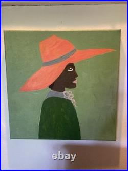 Original Folk Art Style Painting of'Girl in Tangerine Hat