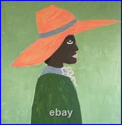 Original Folk Art Style Painting of'Girl in Tangerine Hat